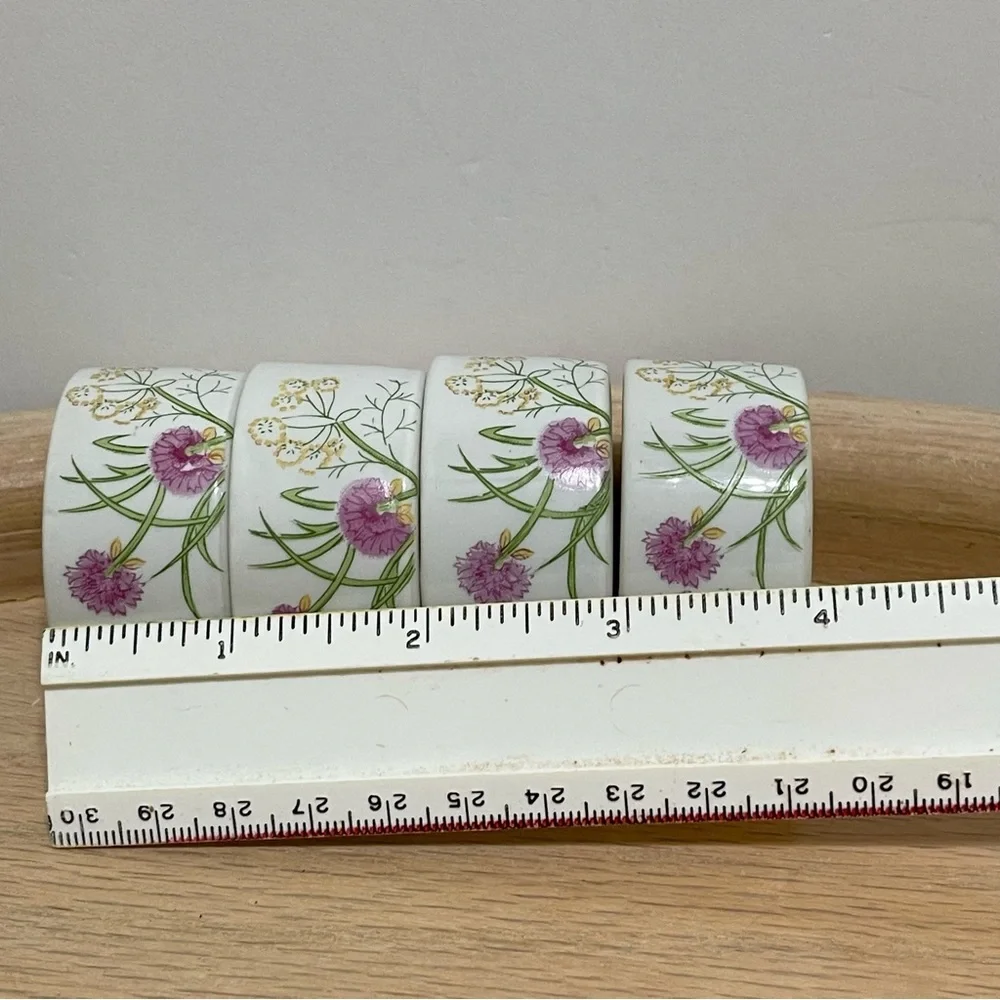 Vintage Herbs & Spices by Shafford Japan Porcelain Floral Napkin Rings Set of 4